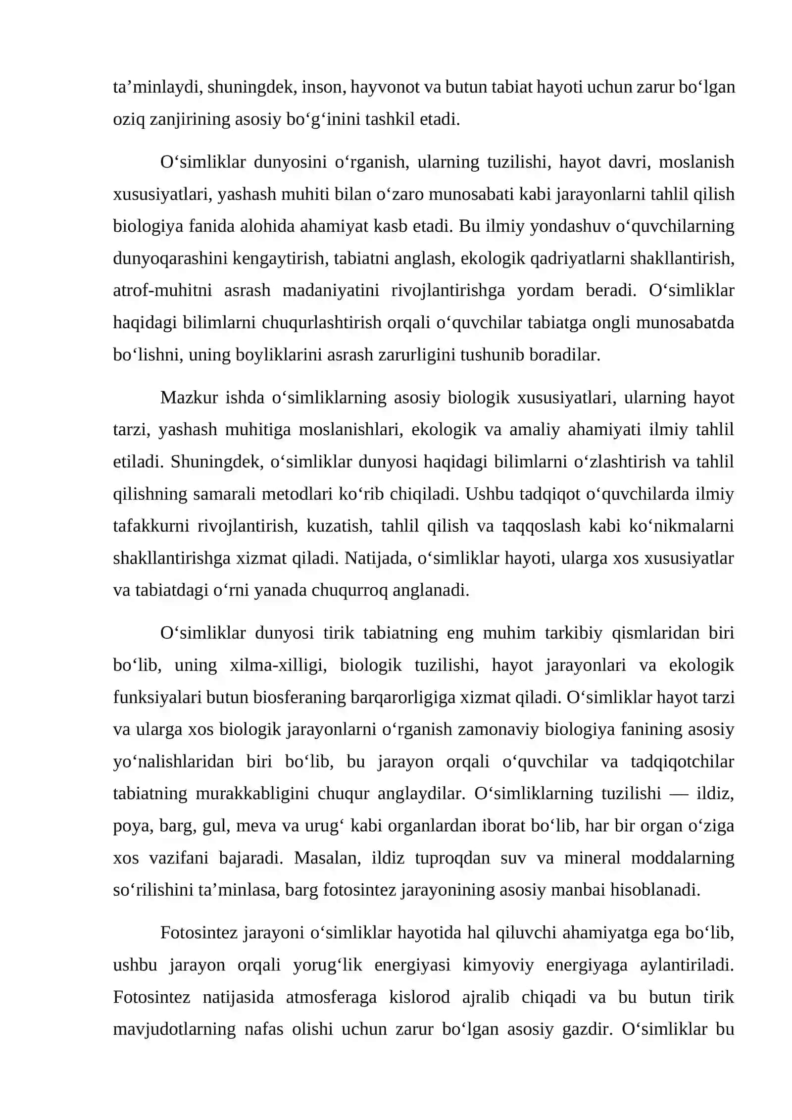 O‘simliklar dunyosi va hayot tarzi haqidagi bilimlarni bilib olish va tahlil qilish 2