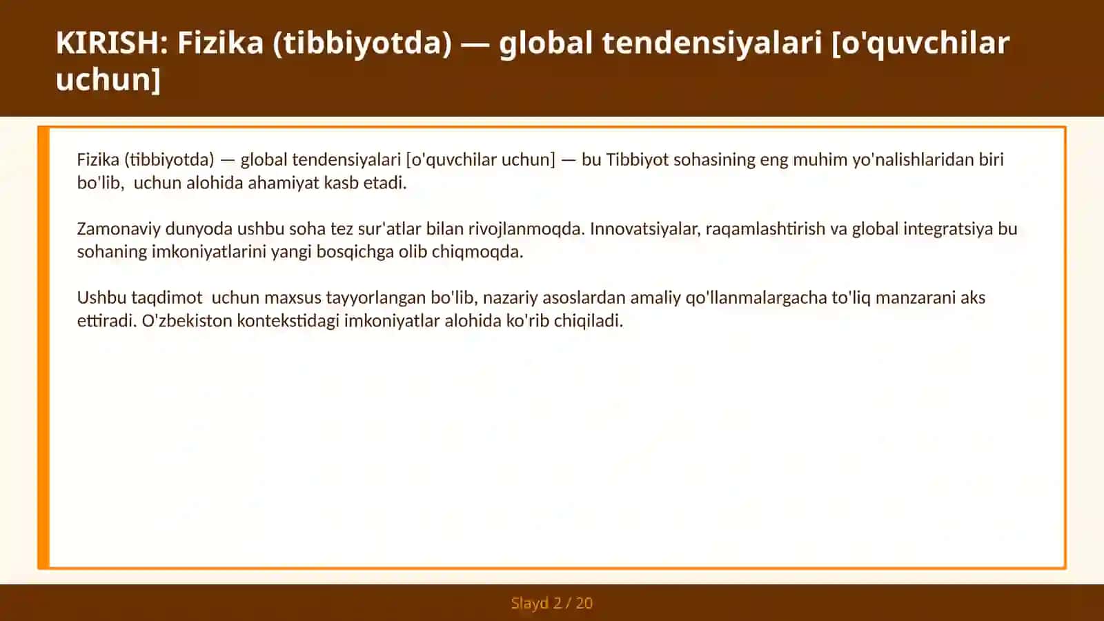 Fizika (tibbiyotda) — global tendensiyalari [o'quvchilar uchun] 2