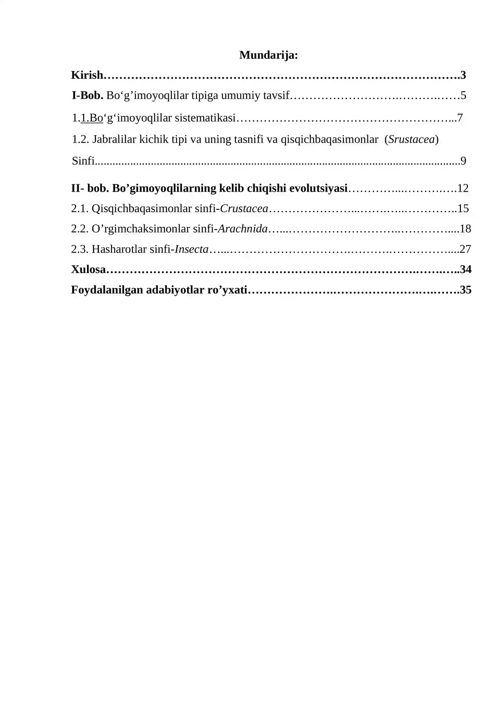 Bo`g`imoyoqlilar (Arthropoda) tipi sistematikasi, filogeniyasi va ekologiyasi 2