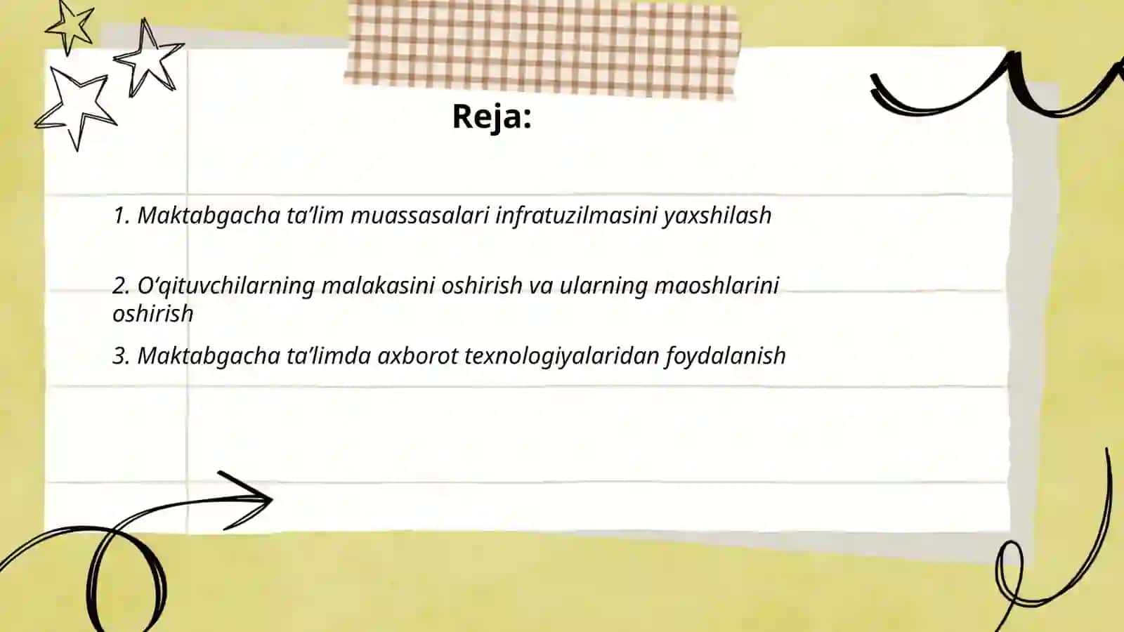 Oʻzbekiston respublikasi maktabgacha taʼlim tizimining 2030- yilgacha rivojlantirish kompensatsiyasi 2