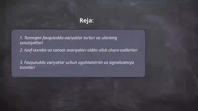 Texnogen tusdagi favquloddagi vaziyatlarda fuqarolarni muhofazalash 2