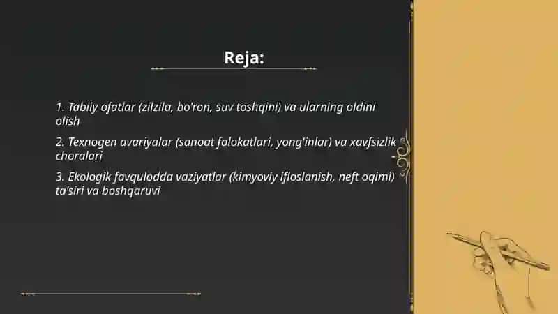 Tabiiy,texnogen,ekologik va ijtimoiy tusdagi favqulodda vaziyatlarda 2