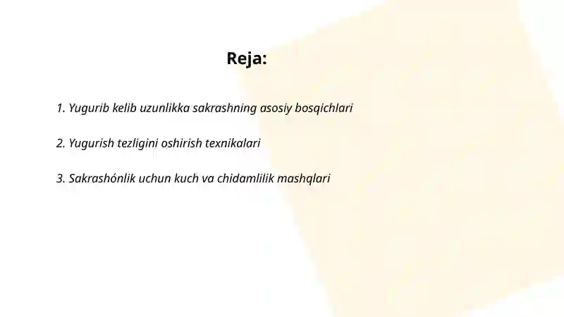 Yugurib kelib uzunlikka sakrash texnikasini o'rgatish 2