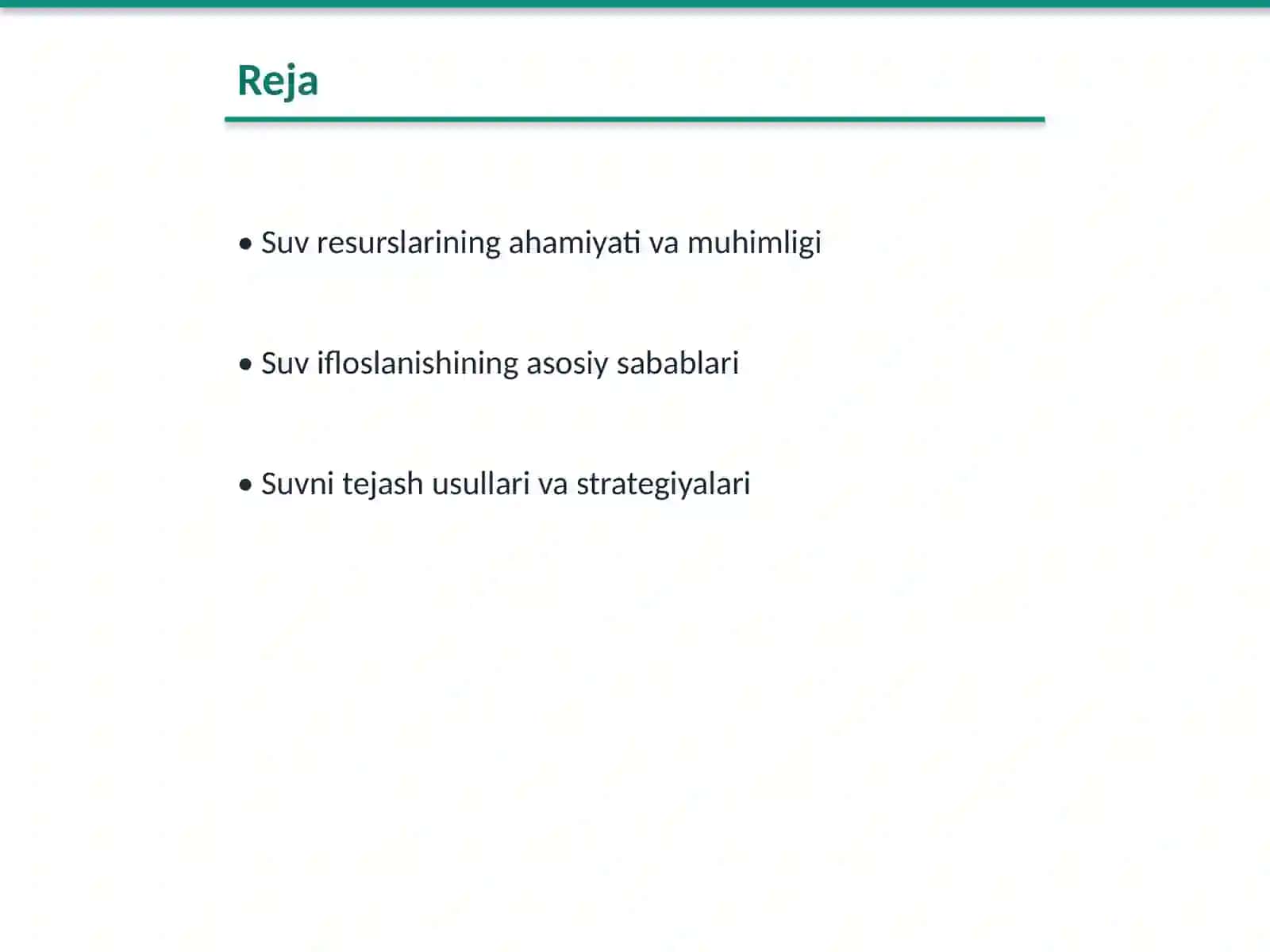 Suv resurslarini tejash va ifloslanishidan himoya qilish 2