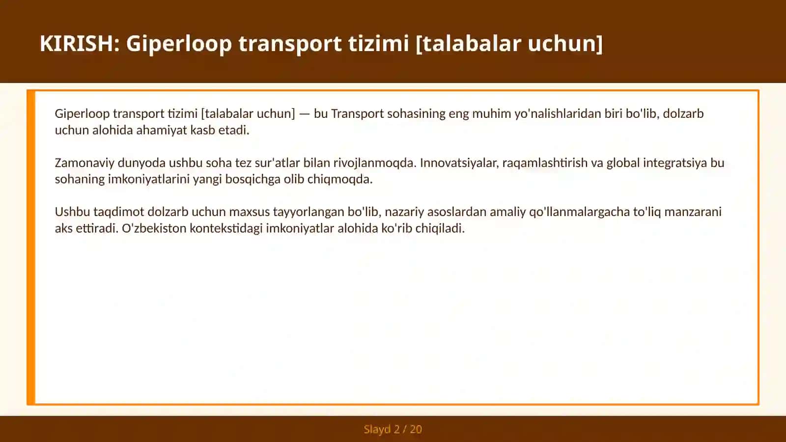 Giperloop transport tizimi [talabalar uchun] 2