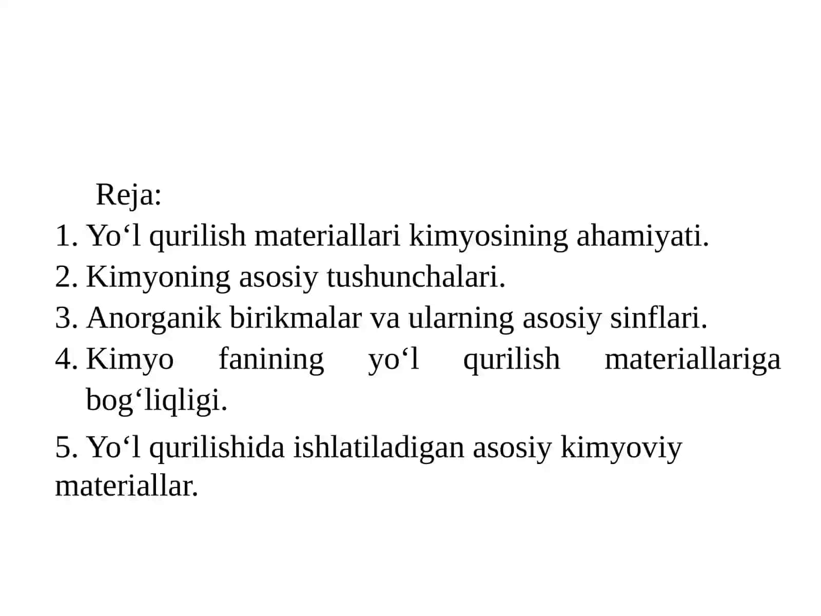 Yo‘lqurilish materiallari kimyo sifaniga kirish 2
