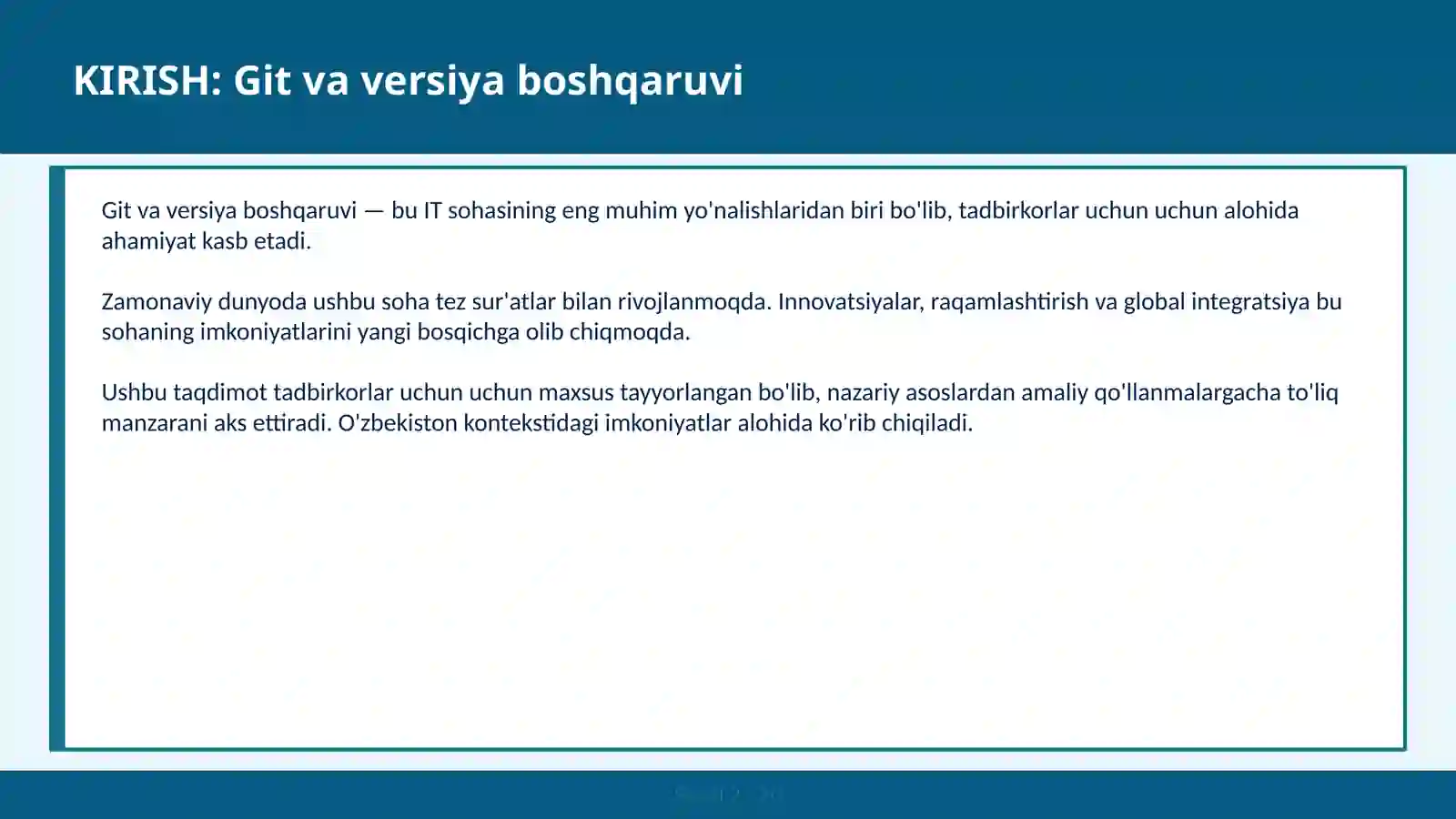KIRISH: Git va versiya boshqaruvi 2