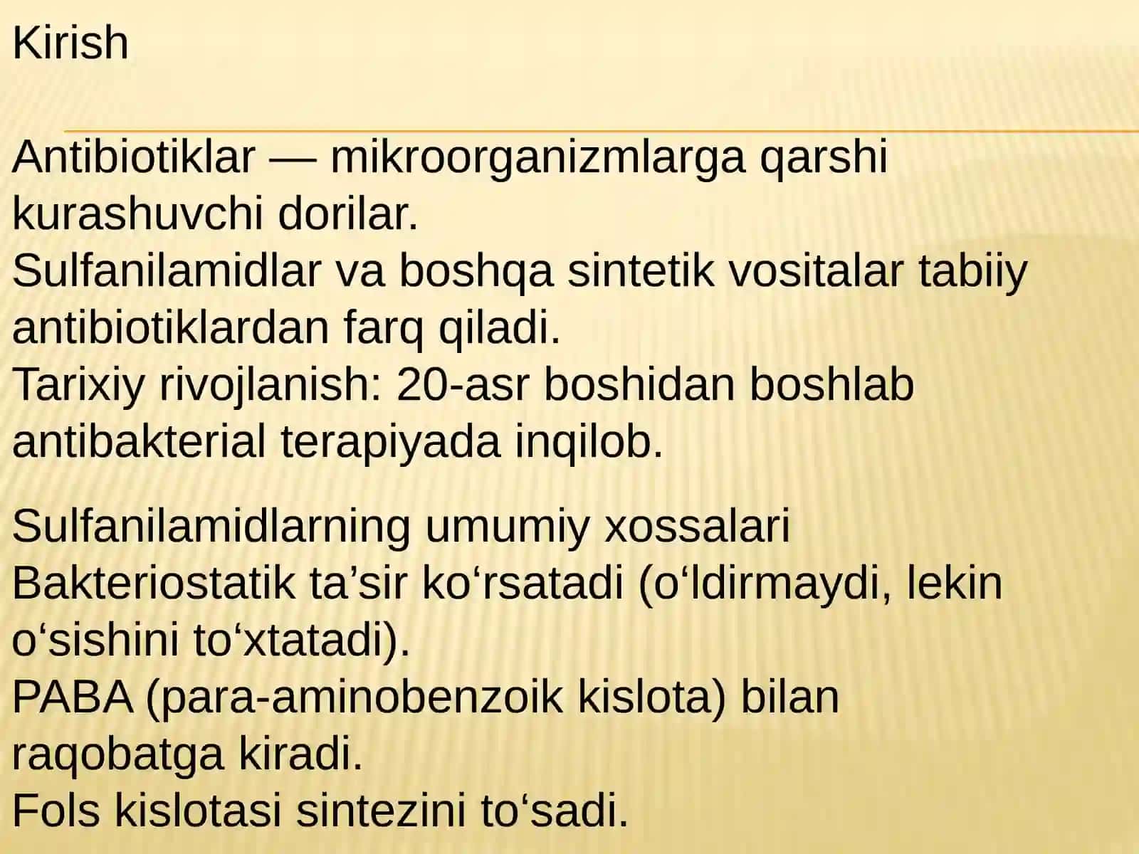 AntibiotiklarII-qism.Sulfanilamidpreparatlari.Turlikimyoviytuzilishgaegasintetikantibakterialvositalar 2