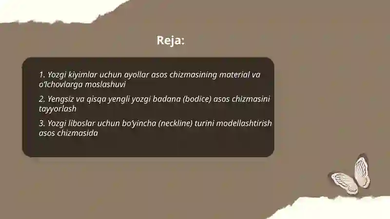 Ayollar asos chizmasini yozgi fasonda modellashtirish 2
