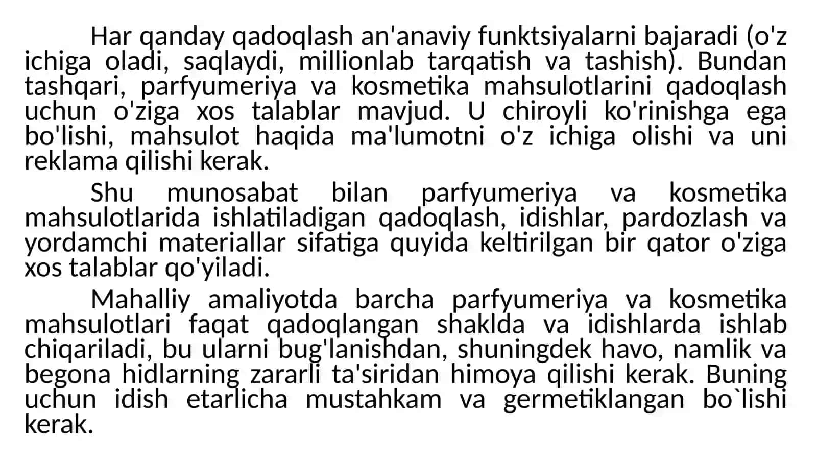 PARFYUMERIYA-KOSMETIKA MAHSULOTLARINI QADOQLASH TEXNOLOGIYALARI VA USULLARI 2