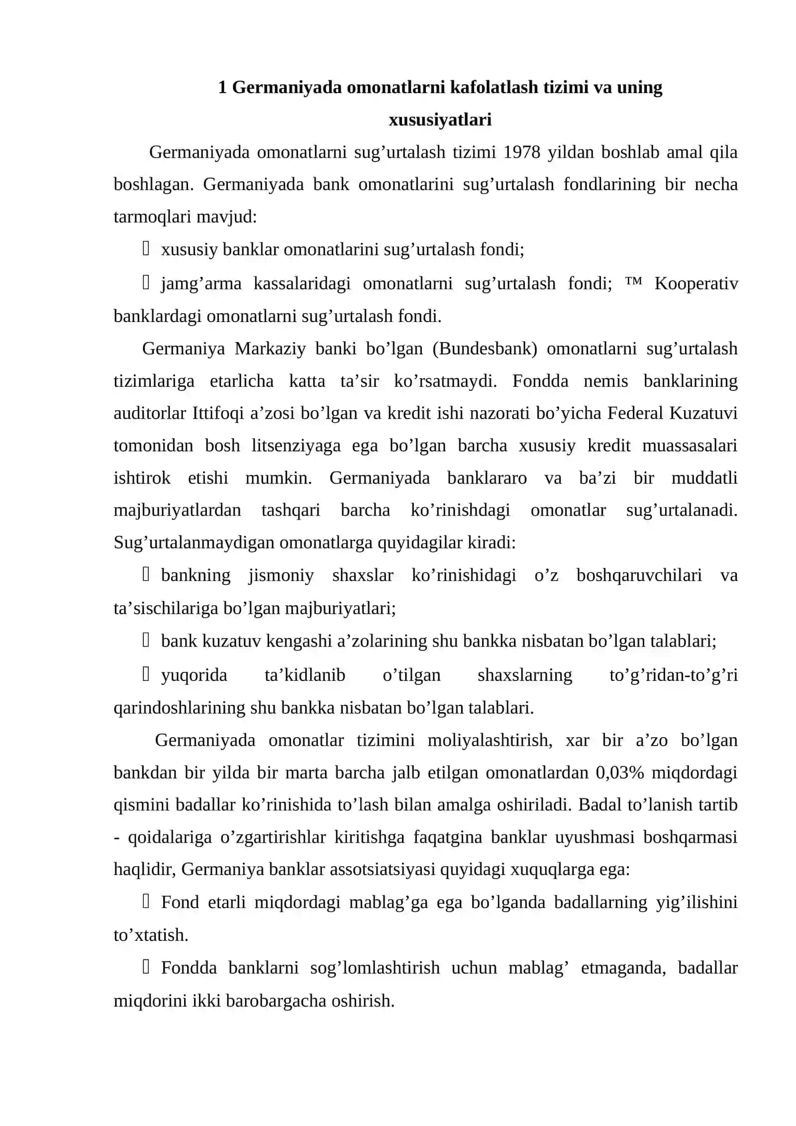 Omonatlarni kafolatlash tizimining xalqaro amaliyoti 2