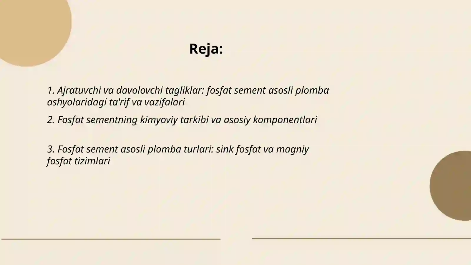 Ajratuvchi va davolovchi tagliklar fosfat sement asosli plomba ashyolari 2