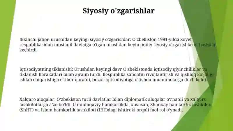 O'Zbekistonning 2 Jahon Urushidan Keyingi Siyosiy Iqtisodiy Ahvoli 2