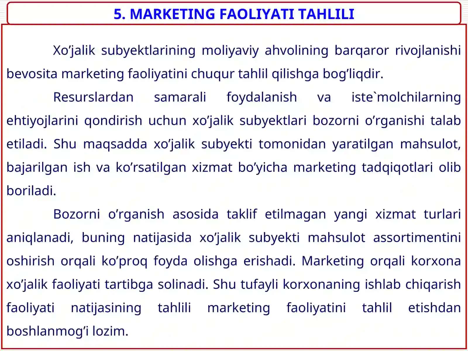 Xoʻjalik yurituvchi subyektlarning marketing faoliyatida tahlili 2