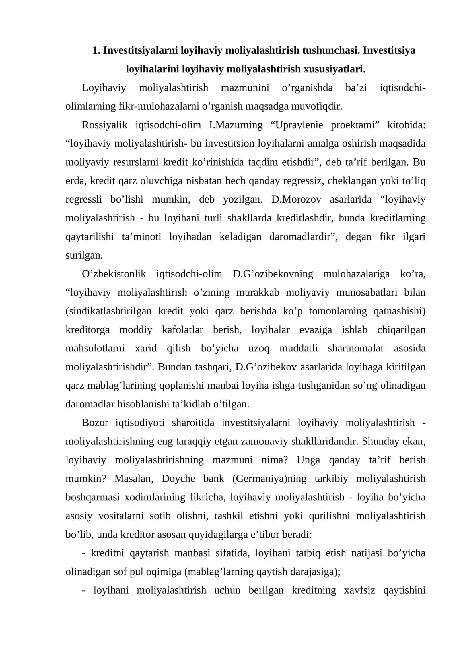 Investitsiyalarni loyihaviy moliyalashtirish 2