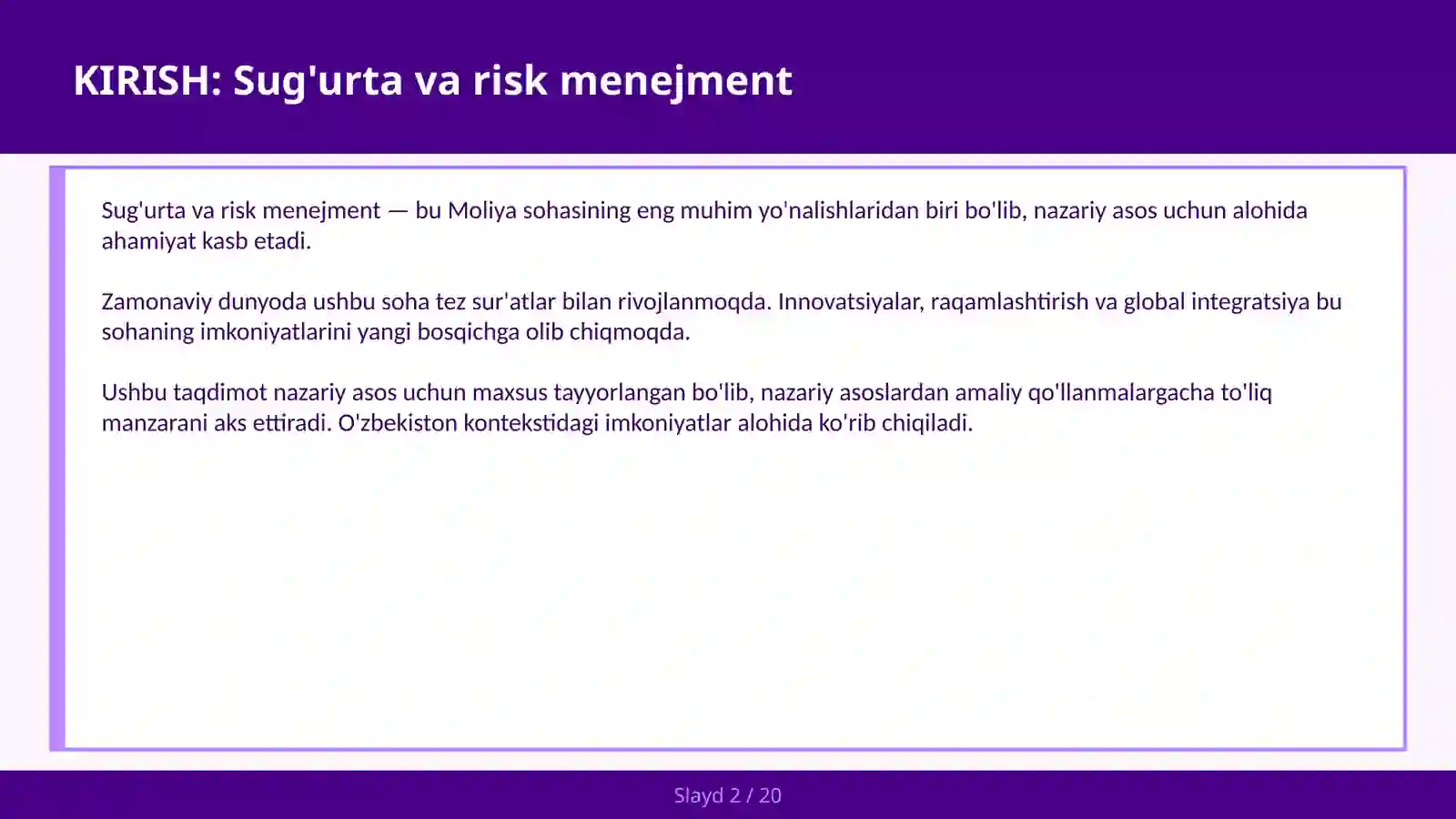 Sug'urta va Risk Menejment 2