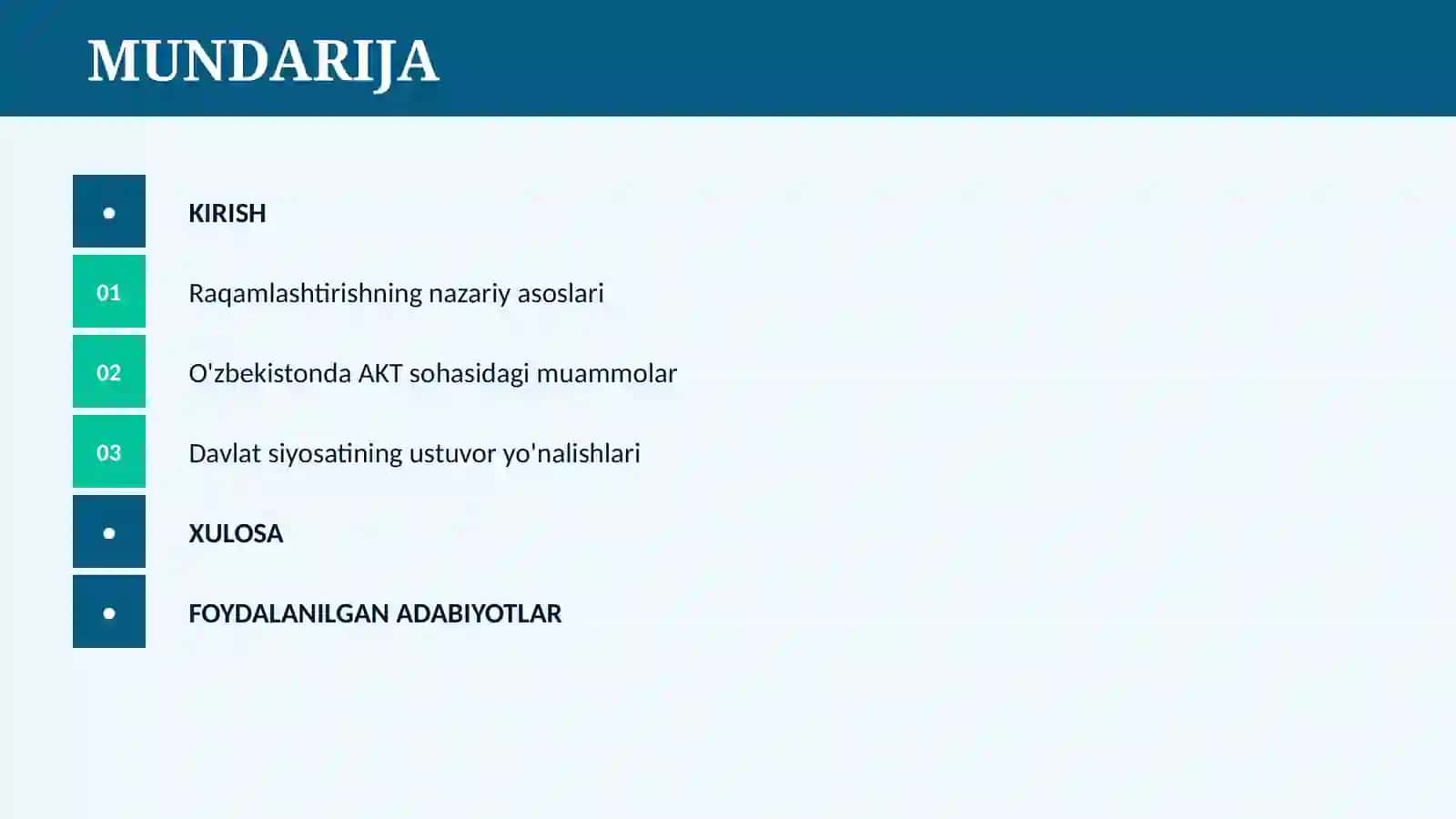 AXBOROT KOMMUNIKATSIYA TEXNOLOGIYALARI VA UNI O’ZBEKISTONDA RIVOJLANTIRISHDAGI DAVLAT SIYOSATINING ASOSIY YO`NALISHLARI 2