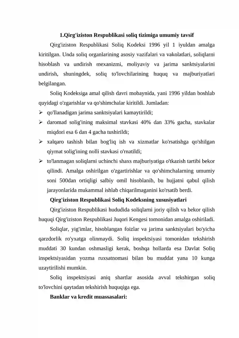 Qirg'iziston soliq tizimi 2