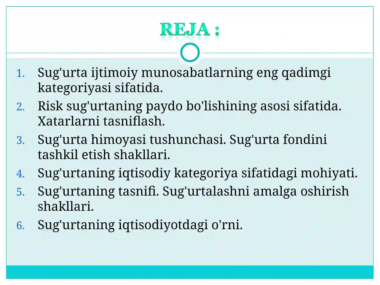 Sug'urta xususiyatlari 2