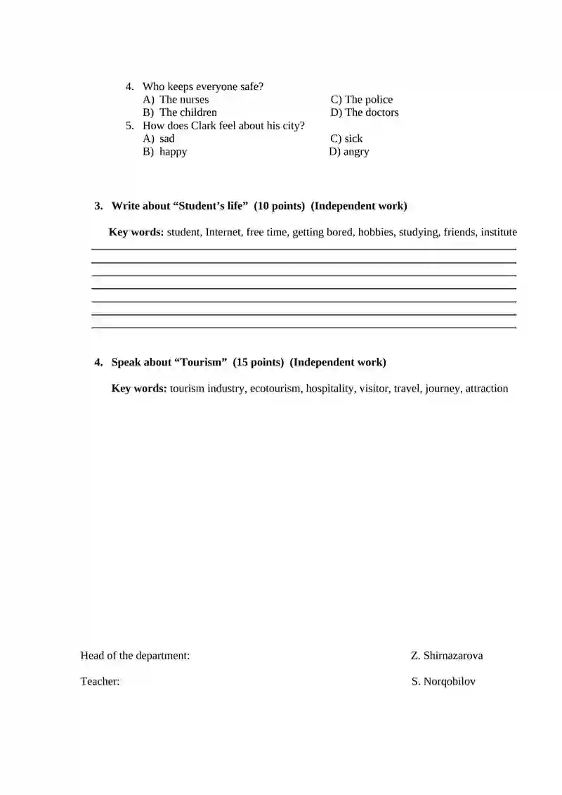 Variant 1 Grammar Questions 2