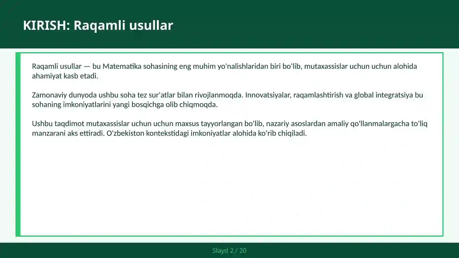 Raqamli usullar 2
