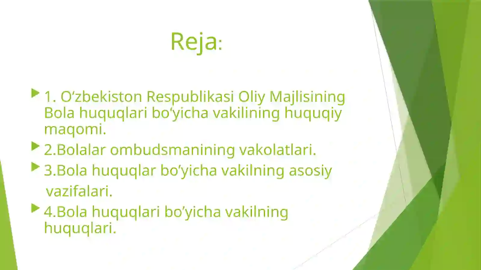 O‘zbekiston Respublikasi Oliy Majlisining Bola huquqlari bo‘yicha vakil (Bolalar ombudsmani)ning huquqiy maqomi, vakolatlari hamda ular tomonidan qabul qilinadigan hujjatlarning o‘ziga xos jihatlari 2