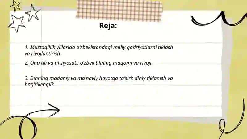 Mustaqillik yillarida oʻzbekistondagi ma'naviy va madaniy taraqqiyoti 2