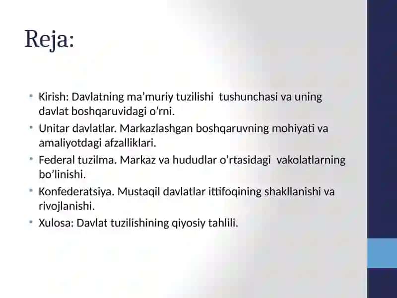 Davlatning ma’muriy-hududiy tuzilishi unitarizm, federalizm, konfederatsiya 2