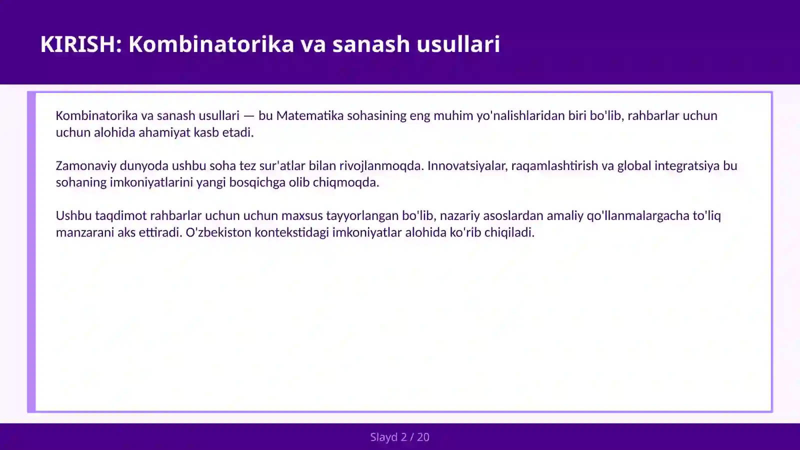 KOMBINATORIKA VA SANASH USULLARI 2