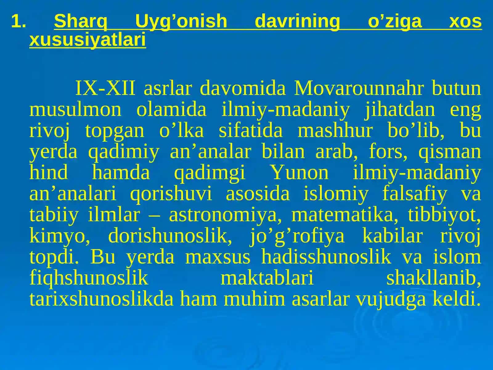 Sharq Uyg’onish davrining o’ziga xos xususiyatlari 2