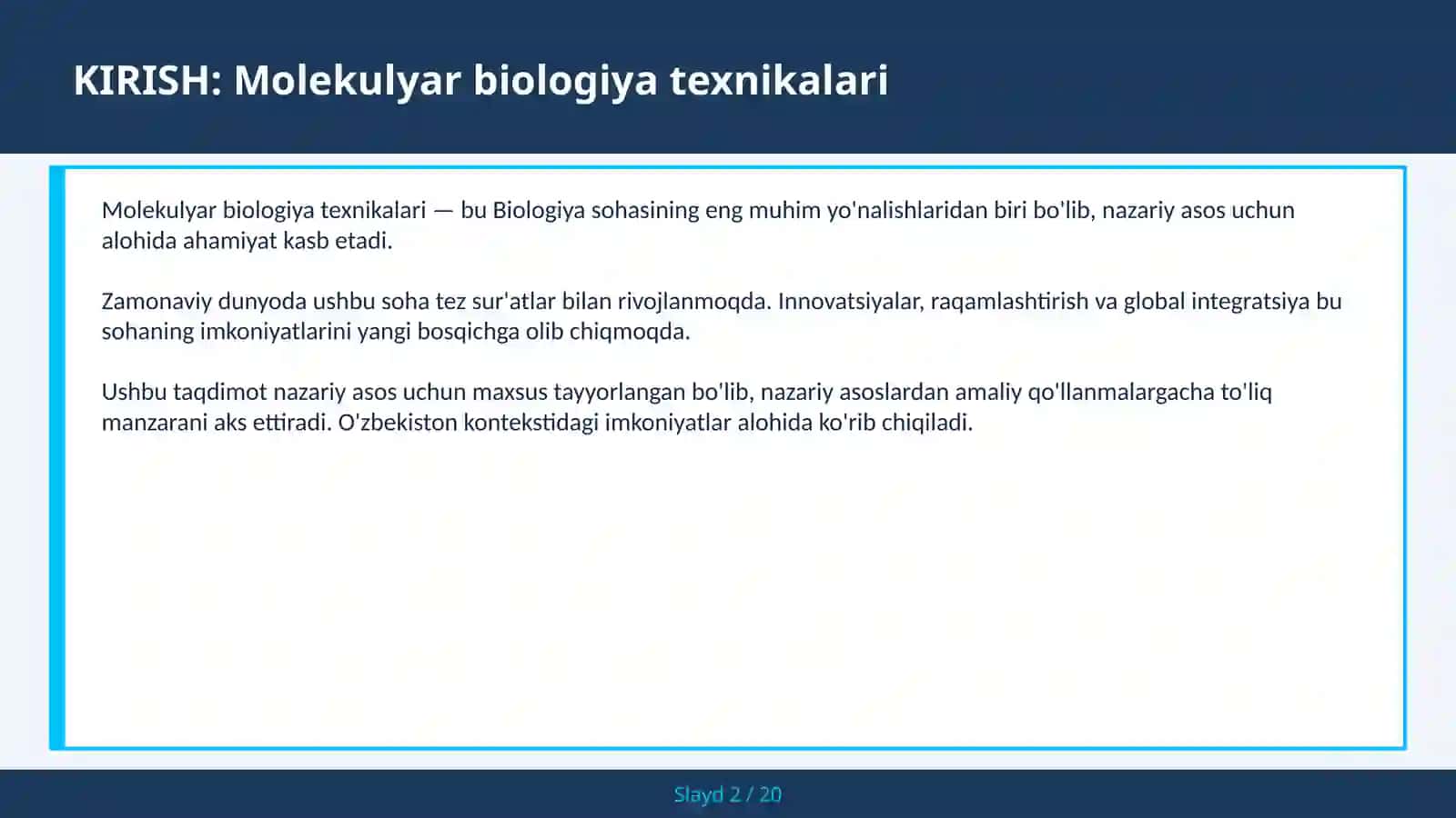MOLEKULYAR BIOLOGIYA TEXNIKALARI 2