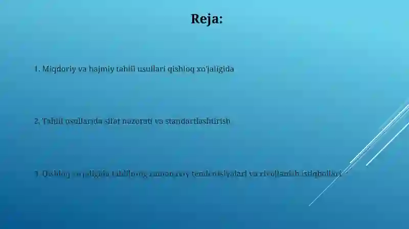 Miqdoriy va hajmiy tahlilning uslublari qishloq xo'jaligida qo'llanishi 2