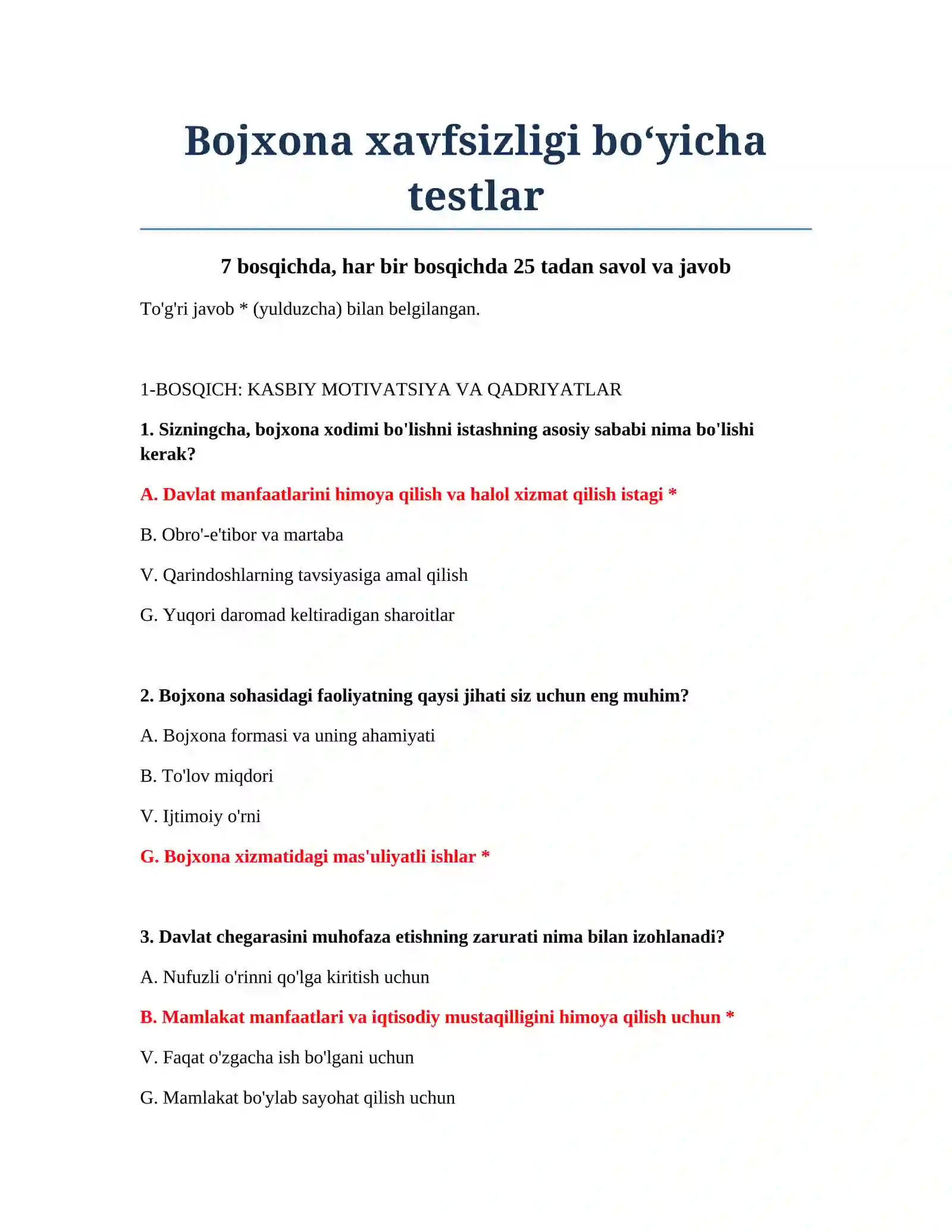 Bojxona xavfsizligi bo‘yicha testlar 2