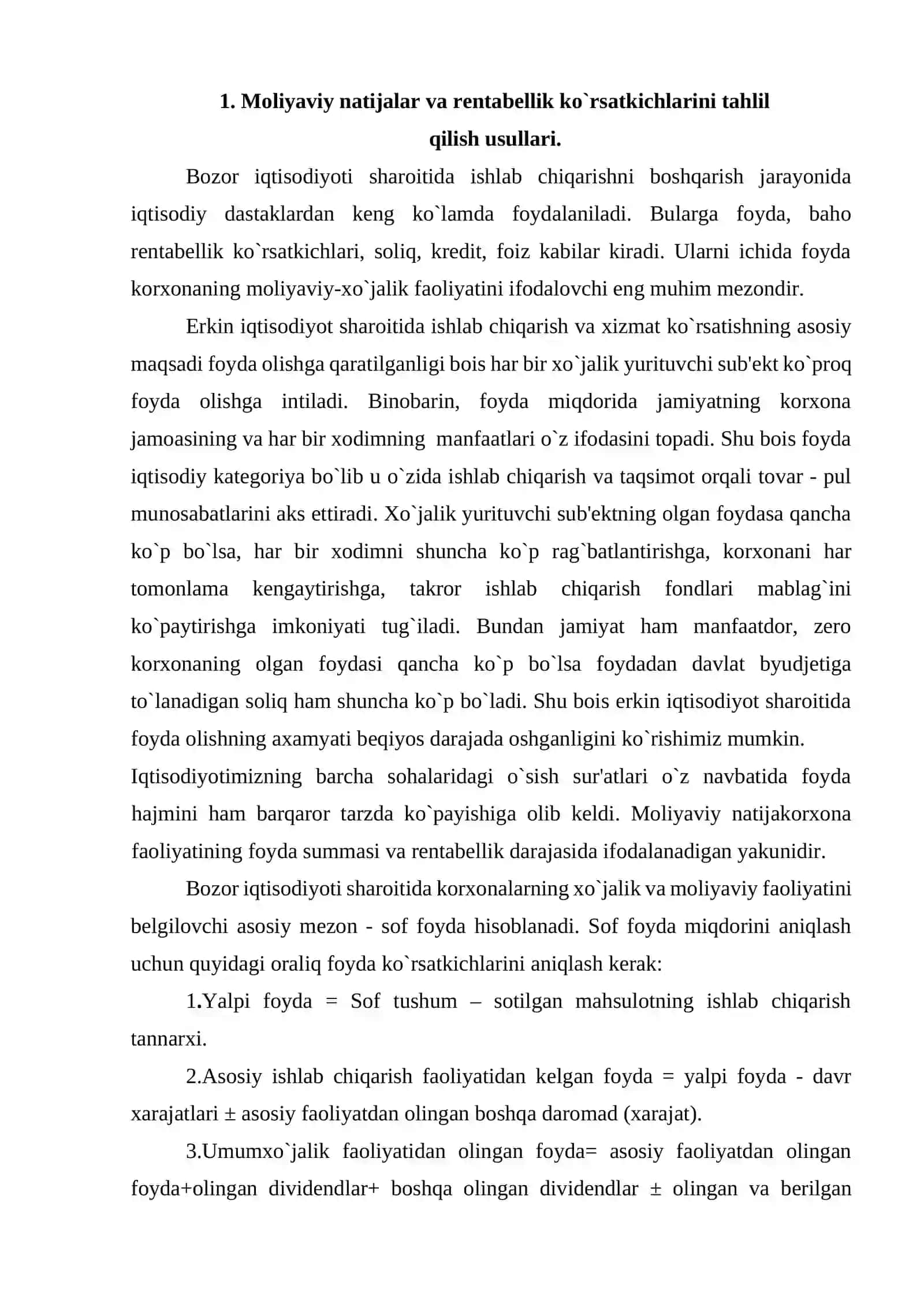 Moliyaviy faoliyatini ifodalovchi asosiy ko’rsatkichlarni tahlil qilish usullari 2