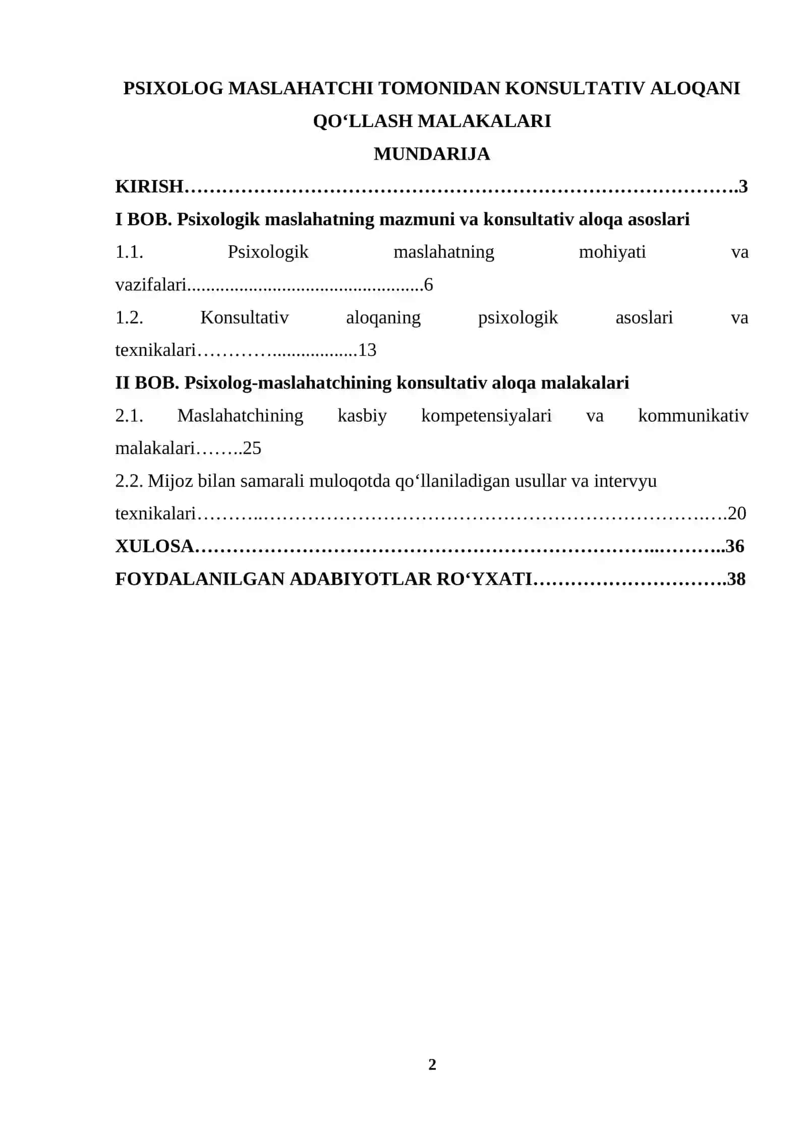 PSIXOLOG MASLAHATCHI TOMONIDAN KONSULTATIV ALOQANI QOʻLLASH MALAKALARI 2