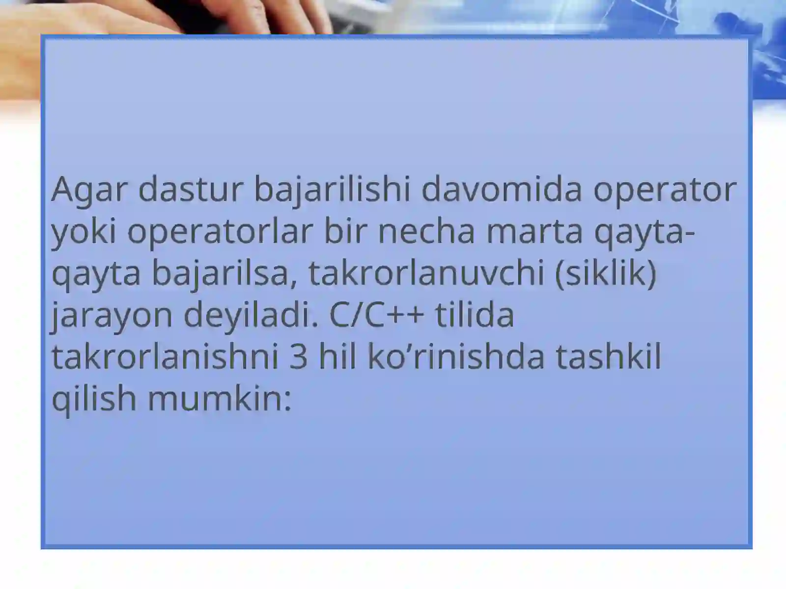 C/C++ tilida takrorlanuvchi dastur 2