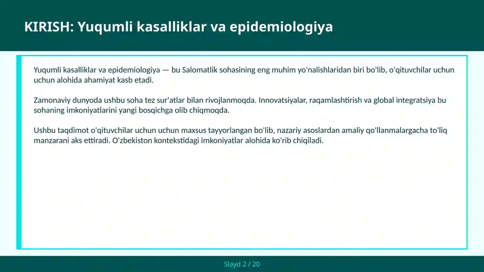 YUQUMLI KASALLIKLAR VA EPIDEMIOLOGIYA 2