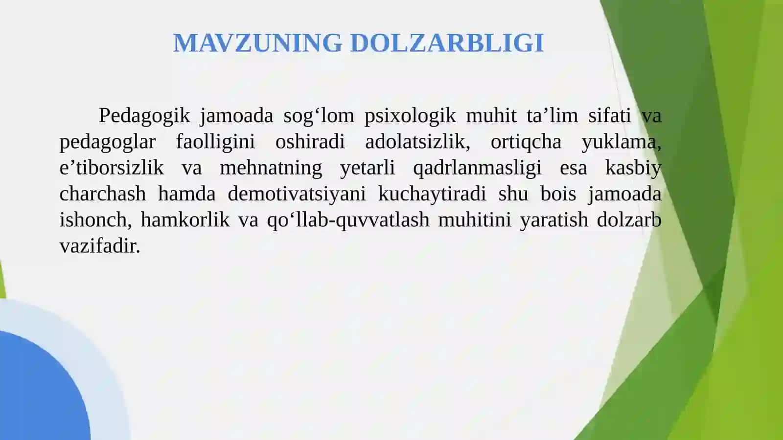 Pedagogik jamoat psixologik muhitni yaxshilash orqali demotivatsiyani olish 2