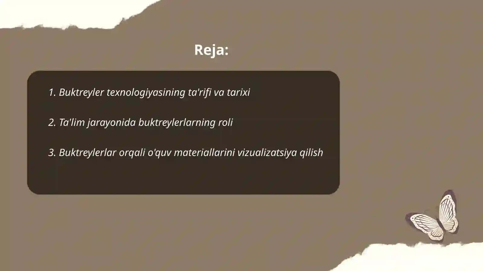 Buktreyler texnologiyasidan ta'lim jarayonida foydalanishning o'ziga xosliklari mavzusida loyiha ishi tayyorlash 2