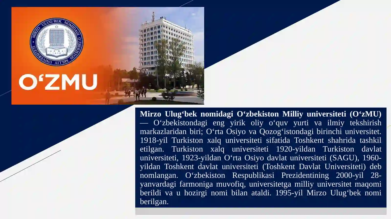 MIRZO ULUG‘BEK NOMIDAGI O‘ZBEKISTON MILLIY UNIVERSITETI 1918-2023 2