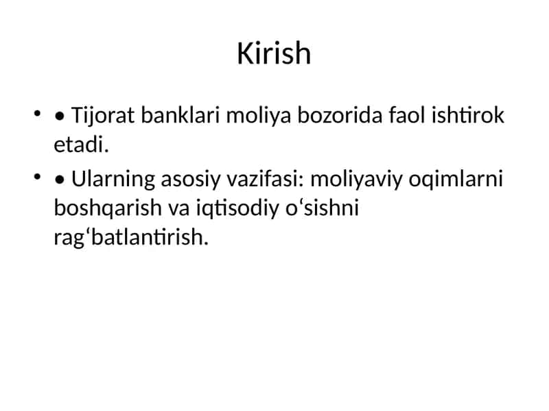 Tijorat banklarining moliya bozoridagi operatsiyalari 2