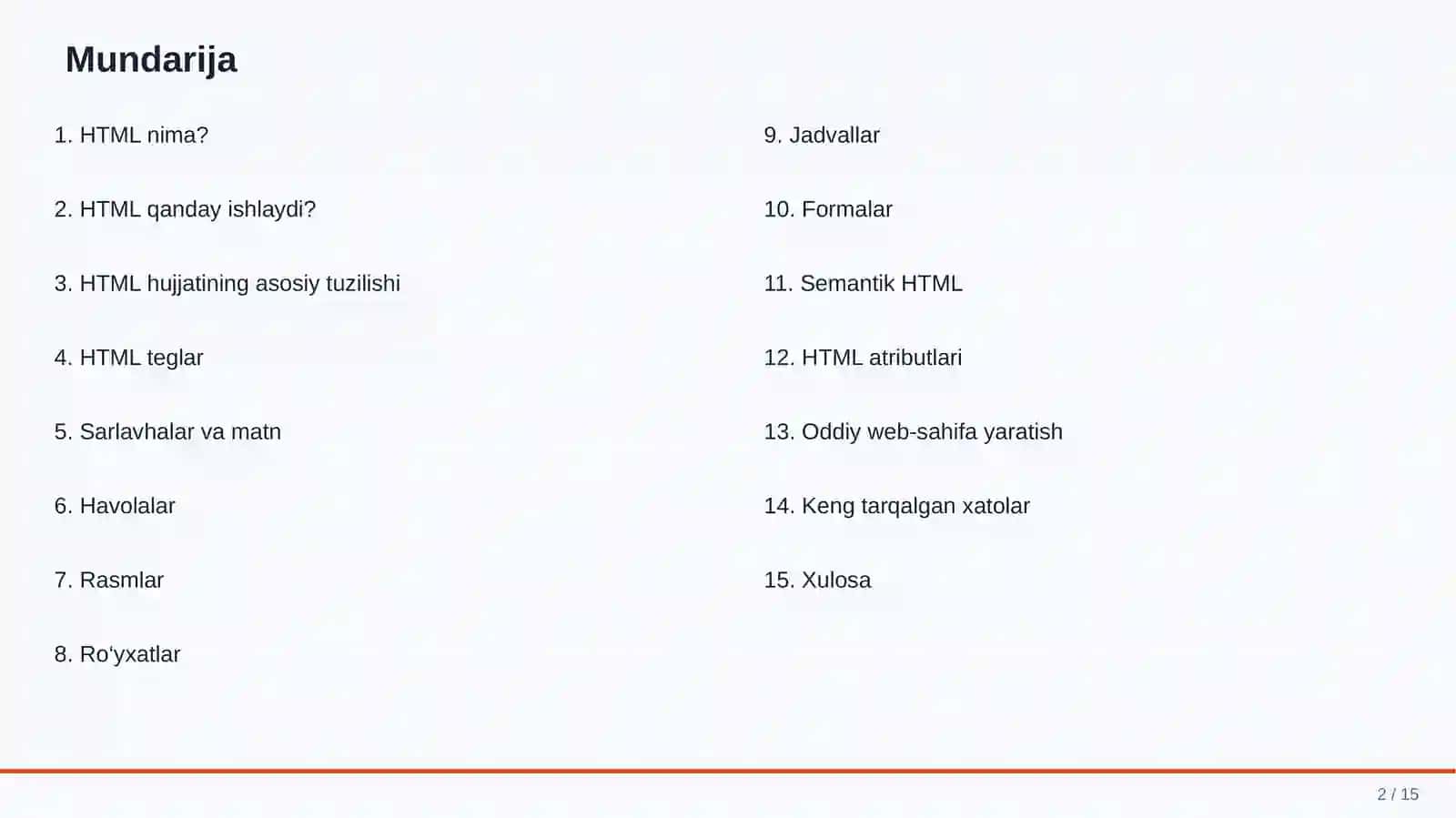 HTML VA UNING ASOSLARI 2