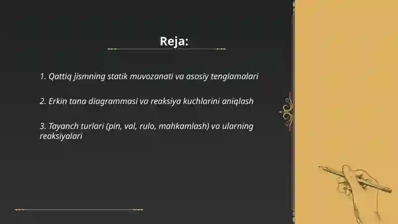 Qattiq jismning reaksiya kuchlarini aniqlash 2