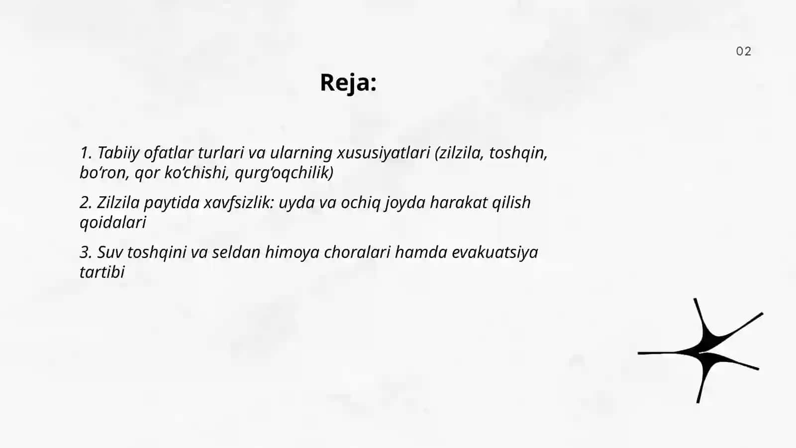 Tabiiy tusdagi favqulotda vaziyatlarda hayot faoliyati xavfsizligi va fuqaro muhofazasi 2