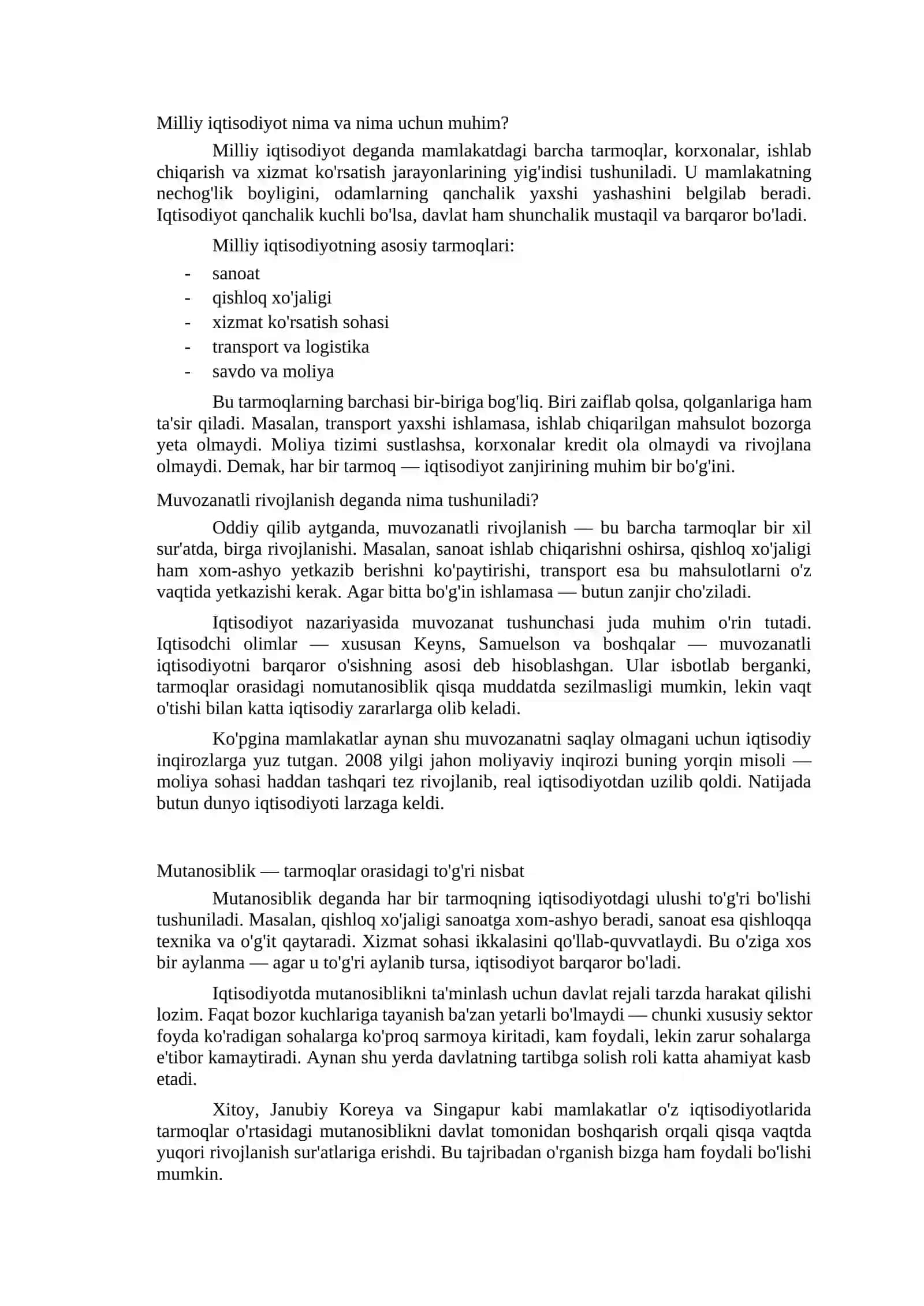 Iqtisodiyot nazariyasida milliy iqtisodiyotning muvozanatli va mutanosibli rivojlanishi 2