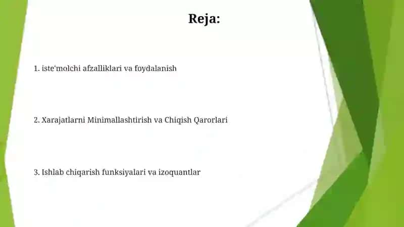 Iste’molchilar tanlovi nazariyasi. Ishlab chiqarish va xarajatlar 2