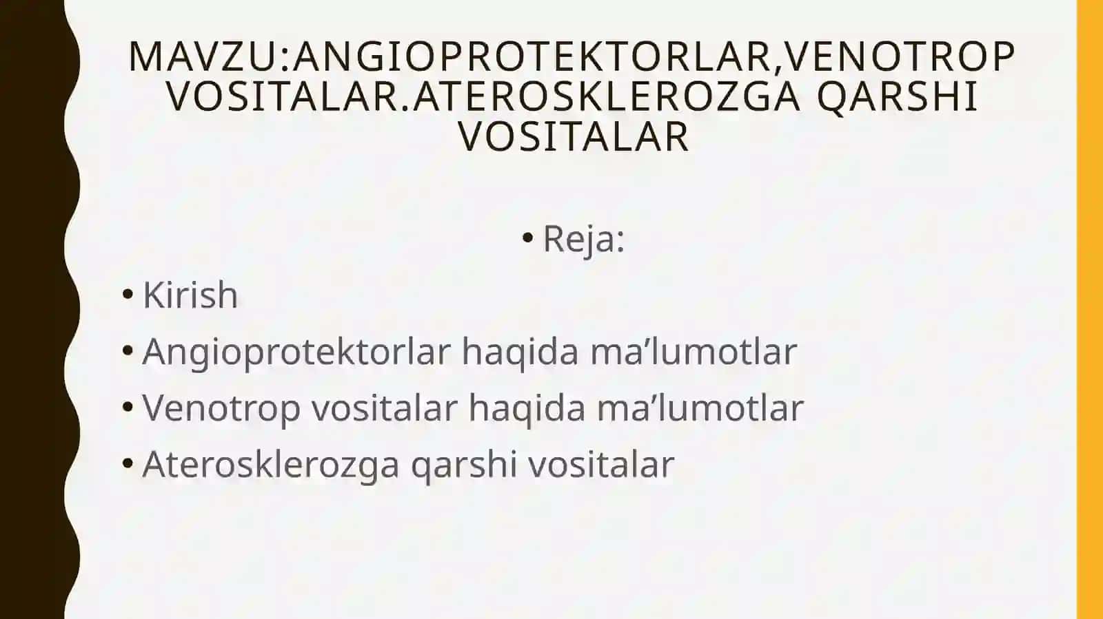 Angioprotektorlar, venotrop vositalar. Aterosklerozga qarshi vositalar 2