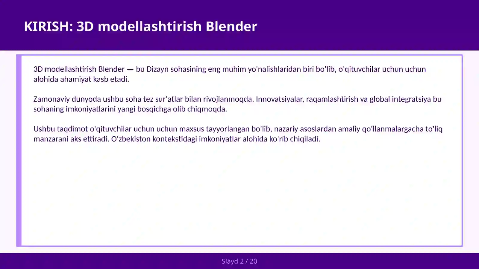 3D modellashtirish Blender 2