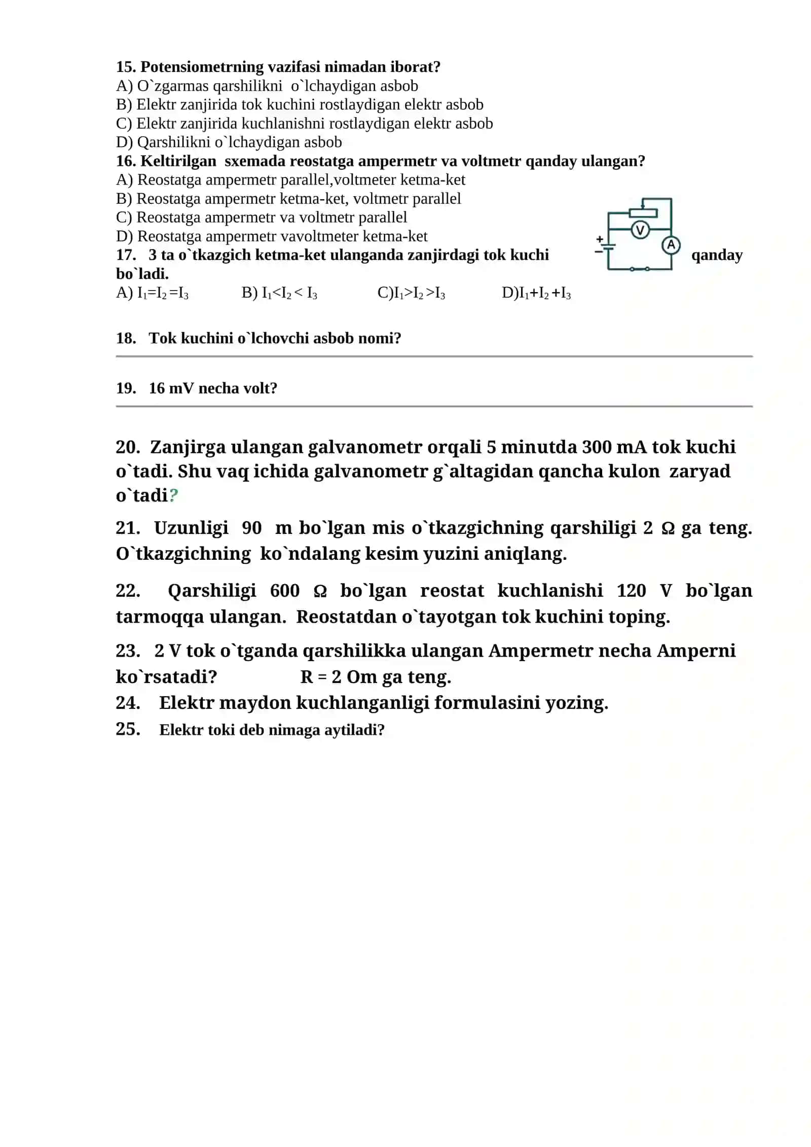 Monotoring savollari 8 sinflar uchun 2