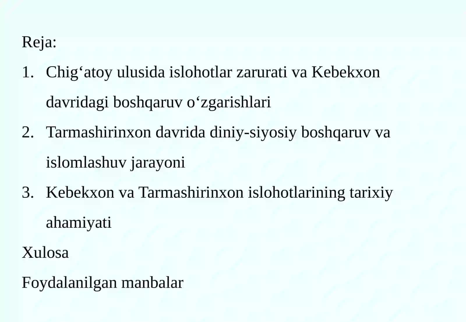 Kebekxon va Tarmashirin xon davrida Chig‘atoy ulusi dagi davlat boshqaruv islohotlari 2